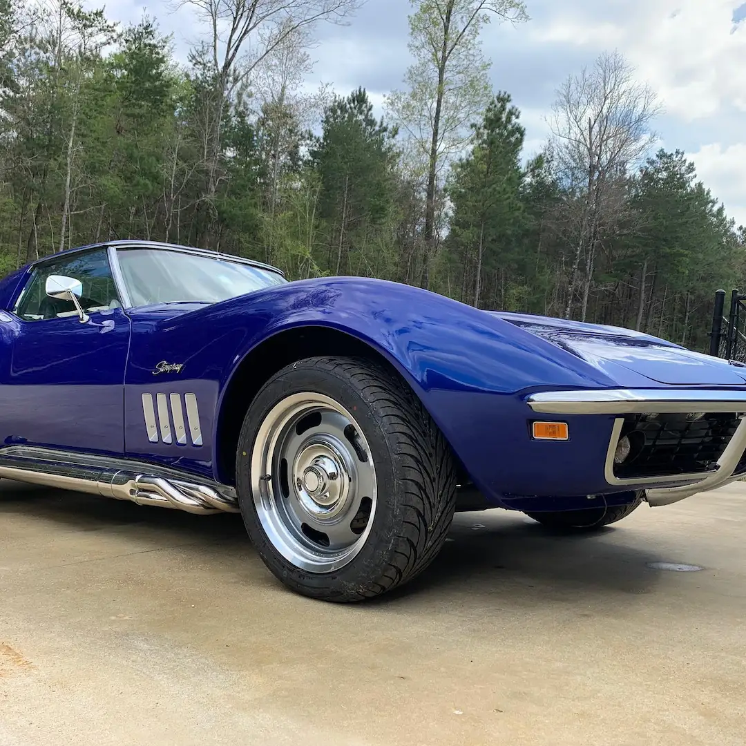blue corvette stingray restoration completed outside view